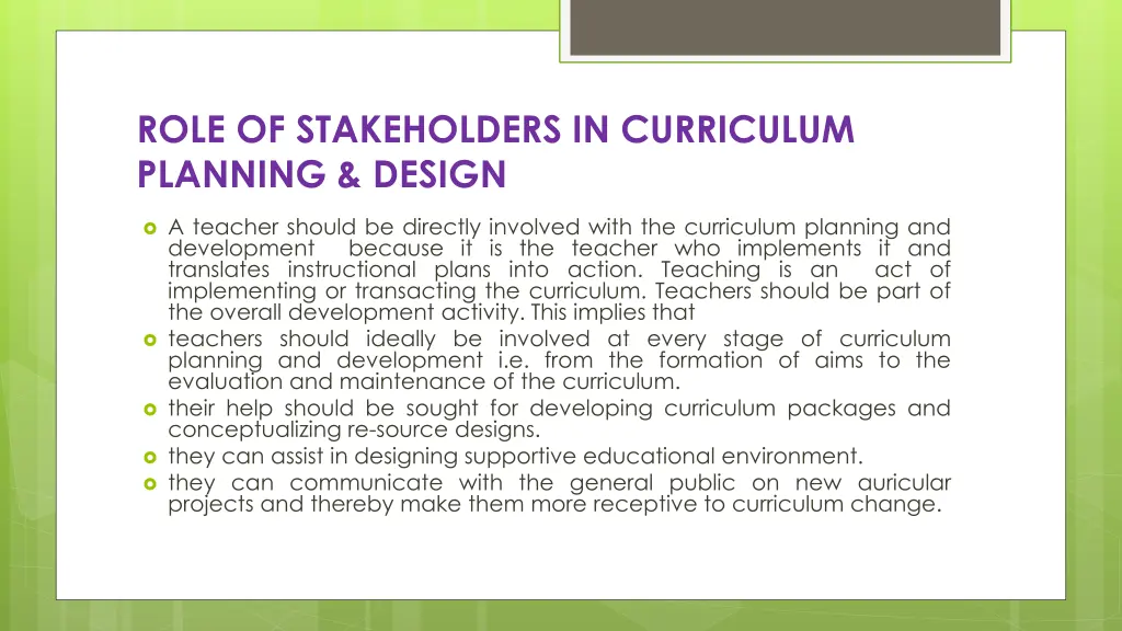 role of stakeholders in curriculum planning design