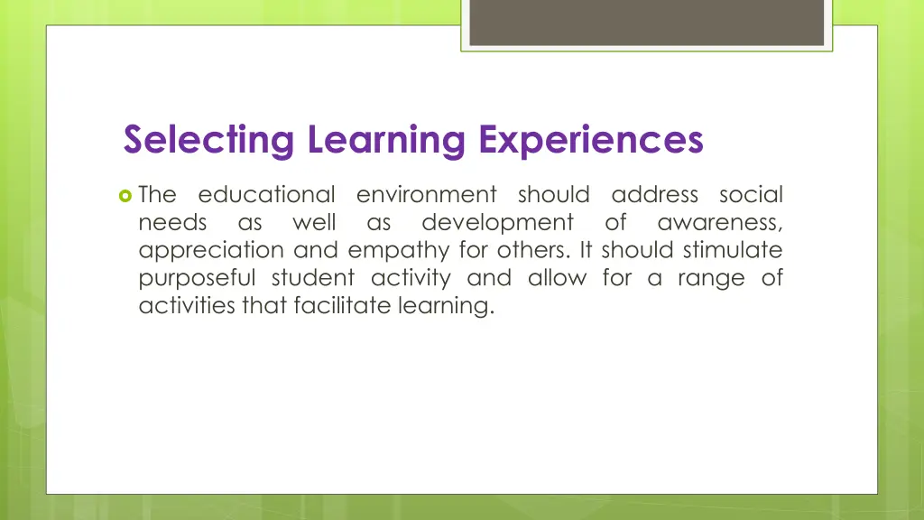 selecting learning experiences