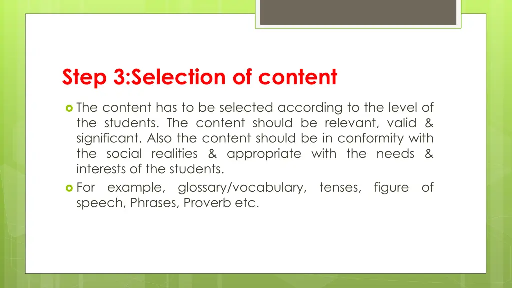 step 3 selection of content