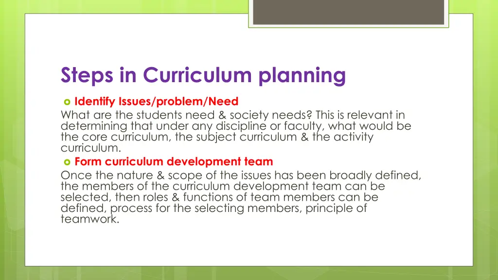 steps in curriculum planning