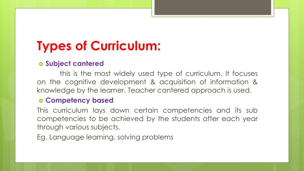 types of curriculum