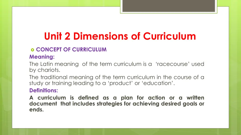 unit 2 dimensions of curriculum