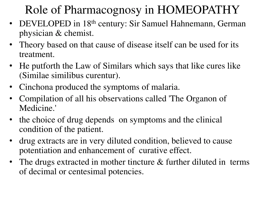 role of pharmacognosy in homeopathy developed