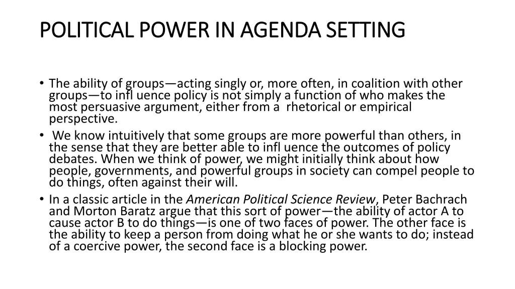 political power in agenda setting political power