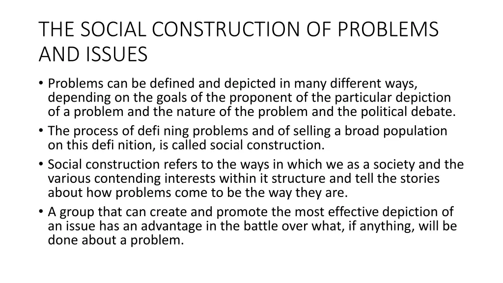 the social construction of problems and issues