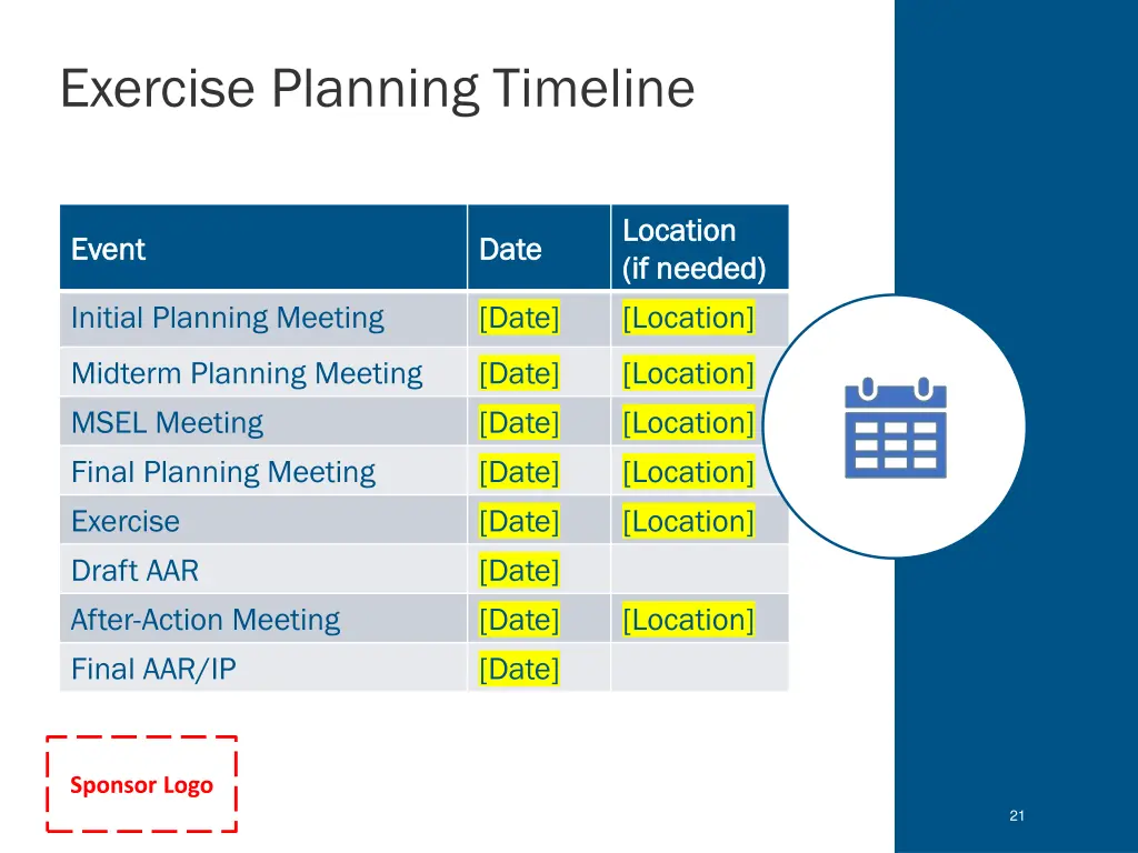 exercise planning timeline