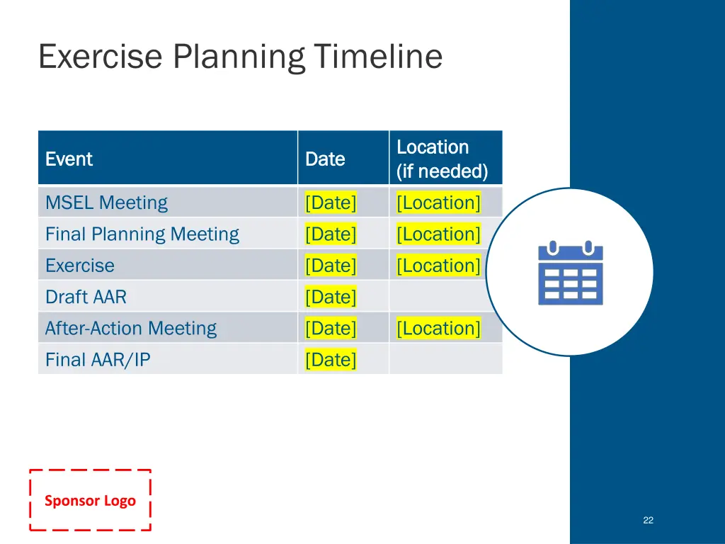 exercise planning timeline