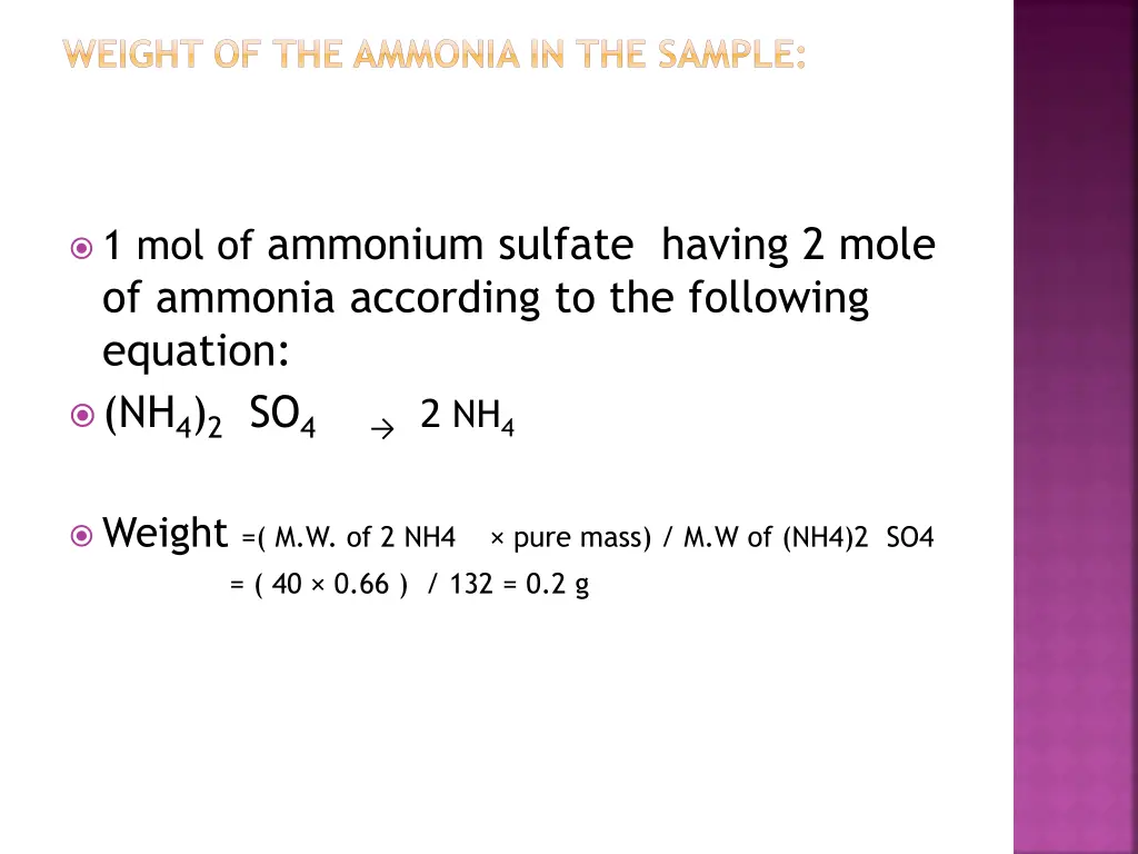 weight of the ammonia in the sample