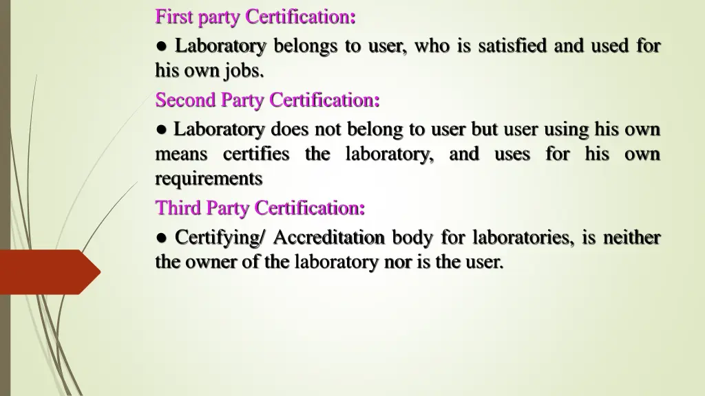 first party certification laboratory belongs