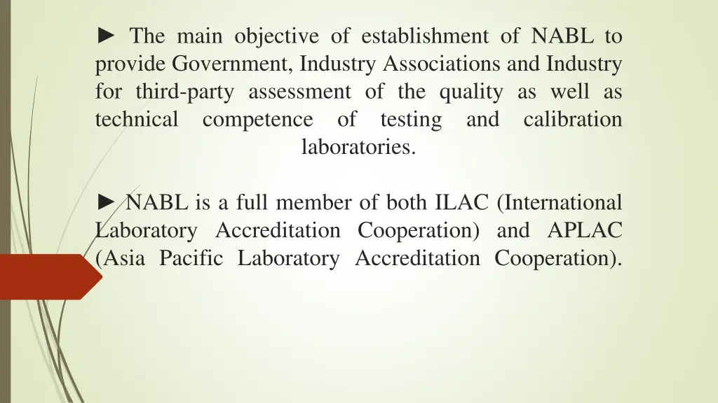 the main objective of establishment of nabl