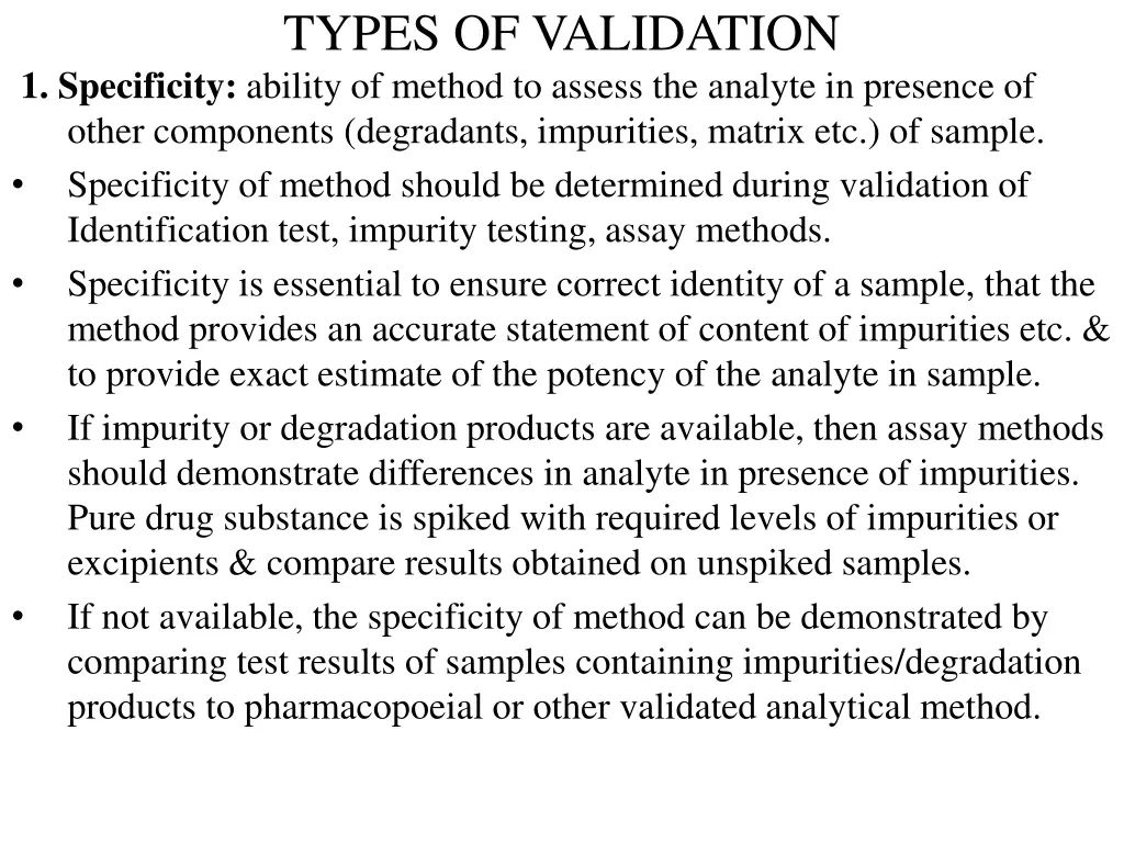 types of validation 1 specificity ability