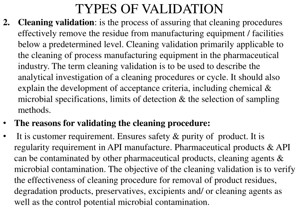 types of validation 2 cleaning validation