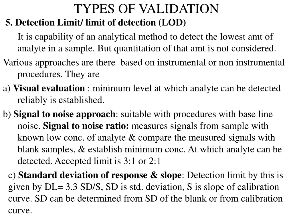 types of validation 5 detection limit limit