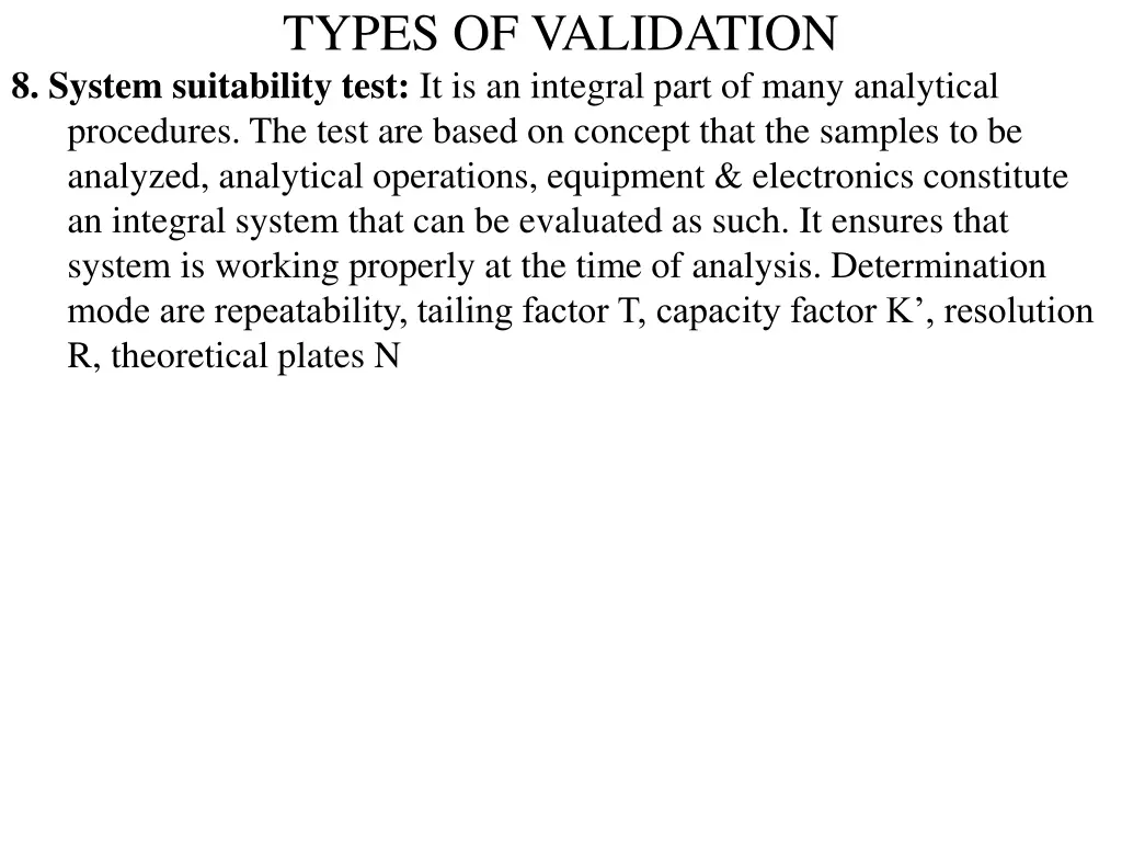 types of validation 8 system suitability test