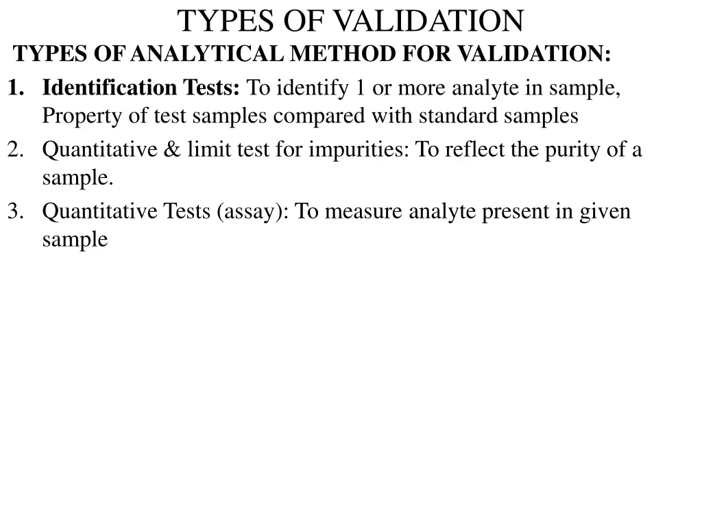 types of validation types of analytical method