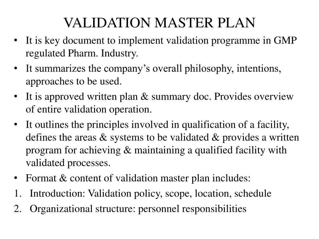 validation master plan it is key document