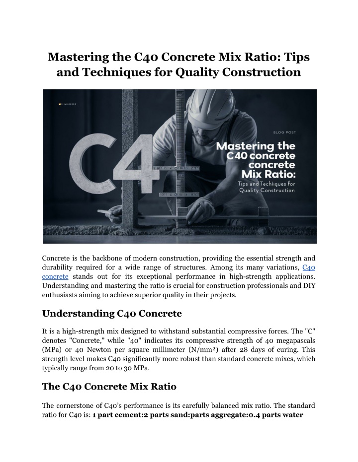 mastering the c40 concrete mix ratio tips