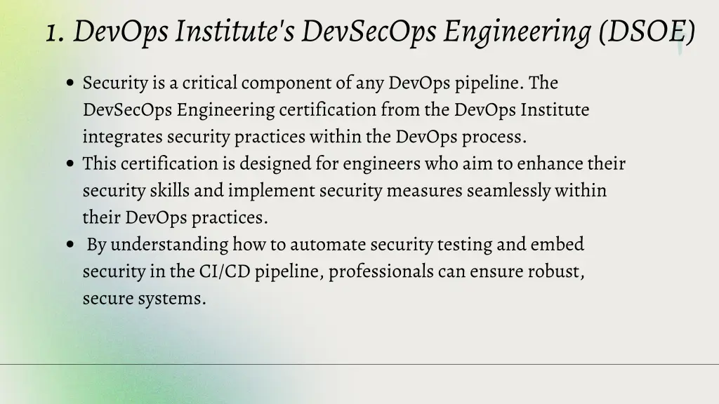 1 devops institute s devsecops engineering dsoe