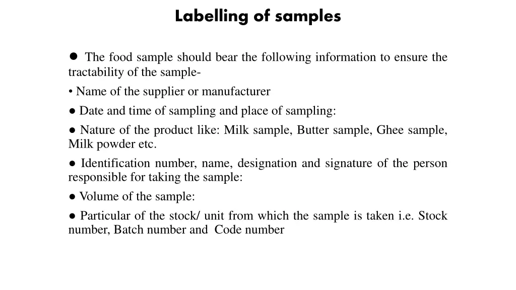 labelling of samples