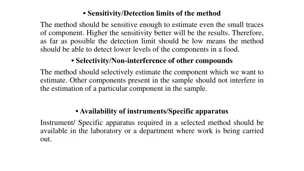 sensitivity detection limits of the method