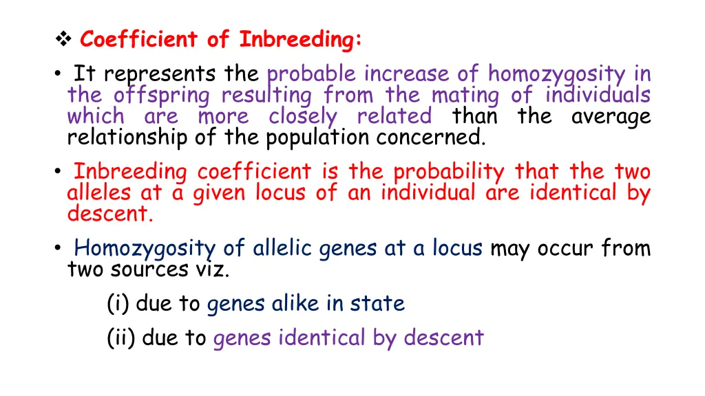 coefficient of inbreeding it represents