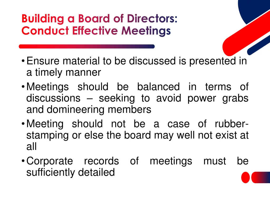 building a board of directors conduct effective