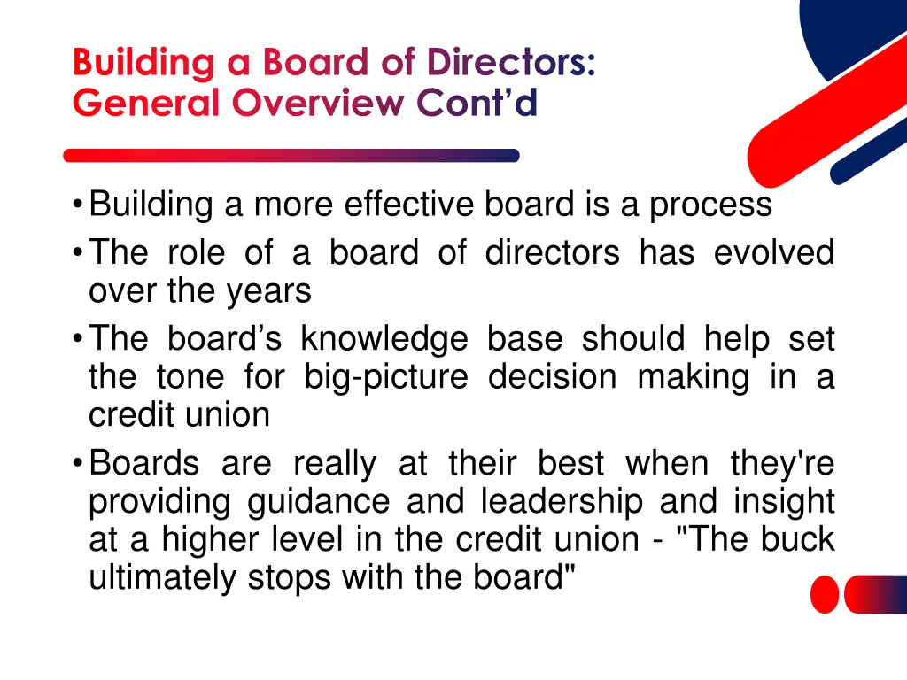 building a board of directors general overview 1