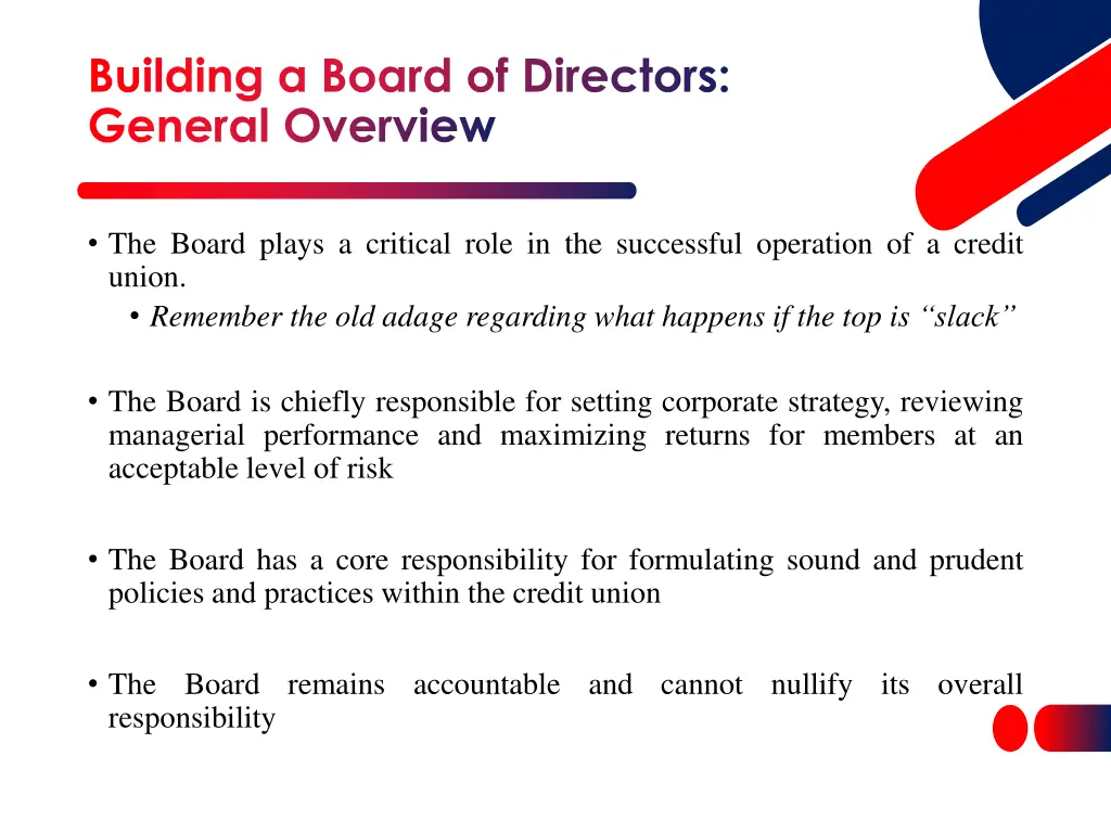 building a board of directors general overview