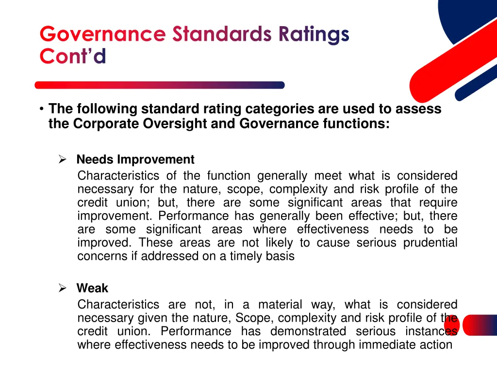 governance standards ratings cont d