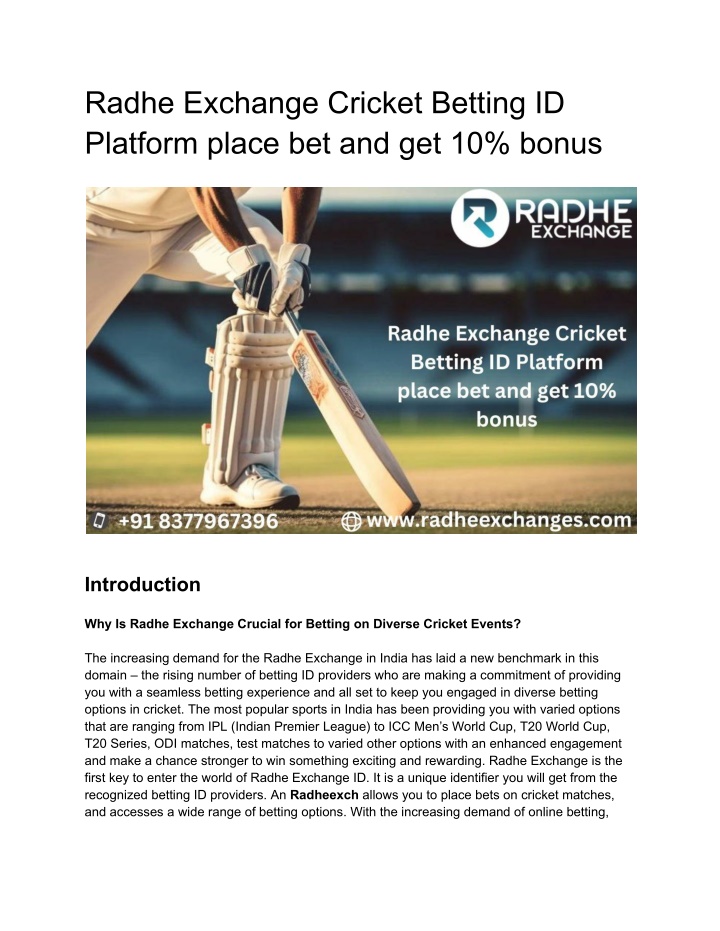 radhe exchange cricket betting id platform place