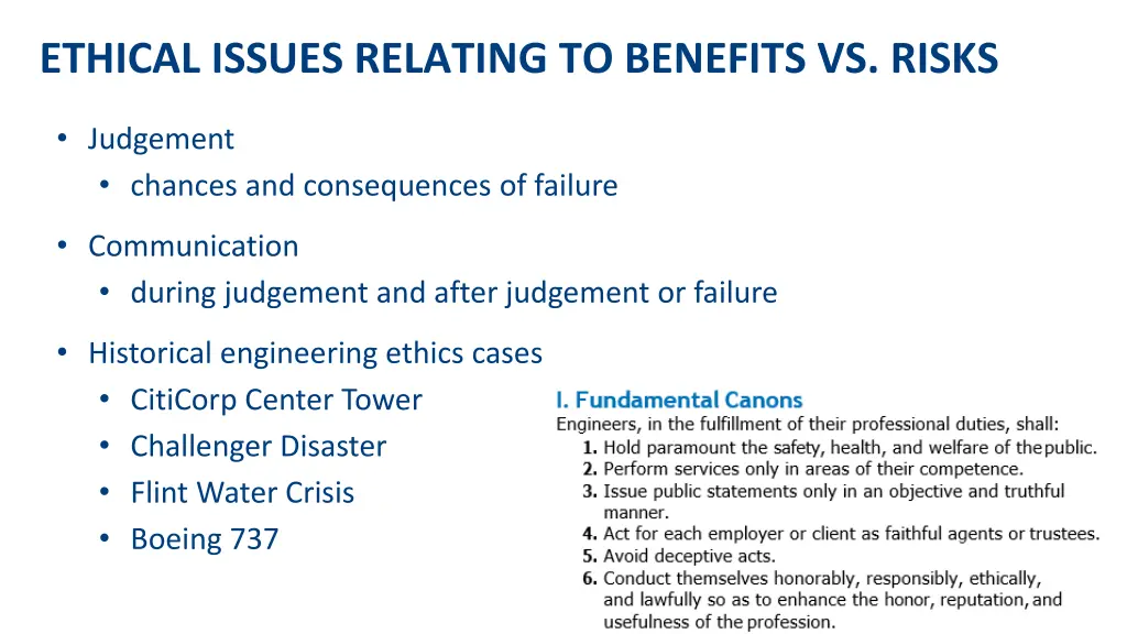 ethical issues relating to benefits vs risks