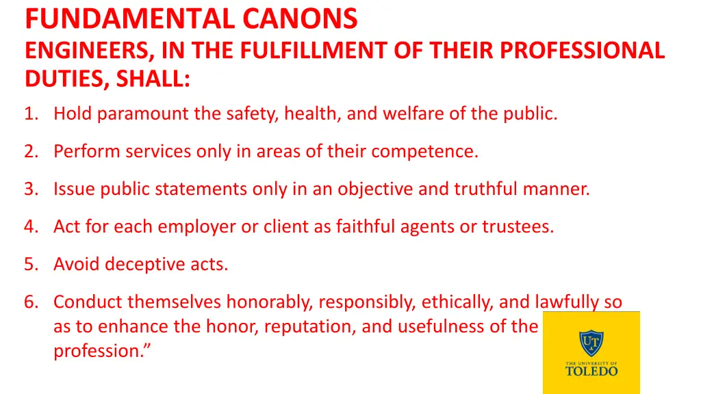 fundamental canons engineers in the fulfillment