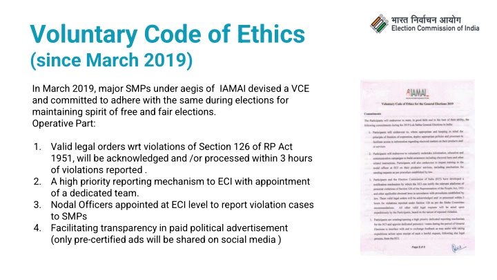 voluntary code of ethics since march 2019