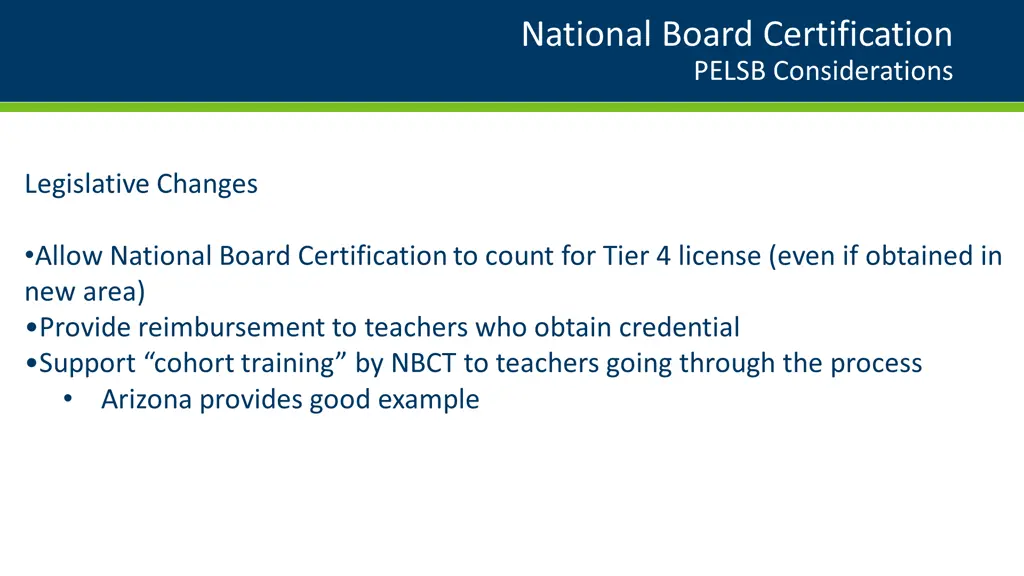 national board certification pelsb considerations