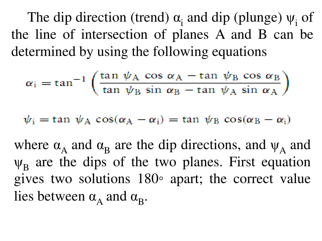 the dip direction trend i and dip plunge