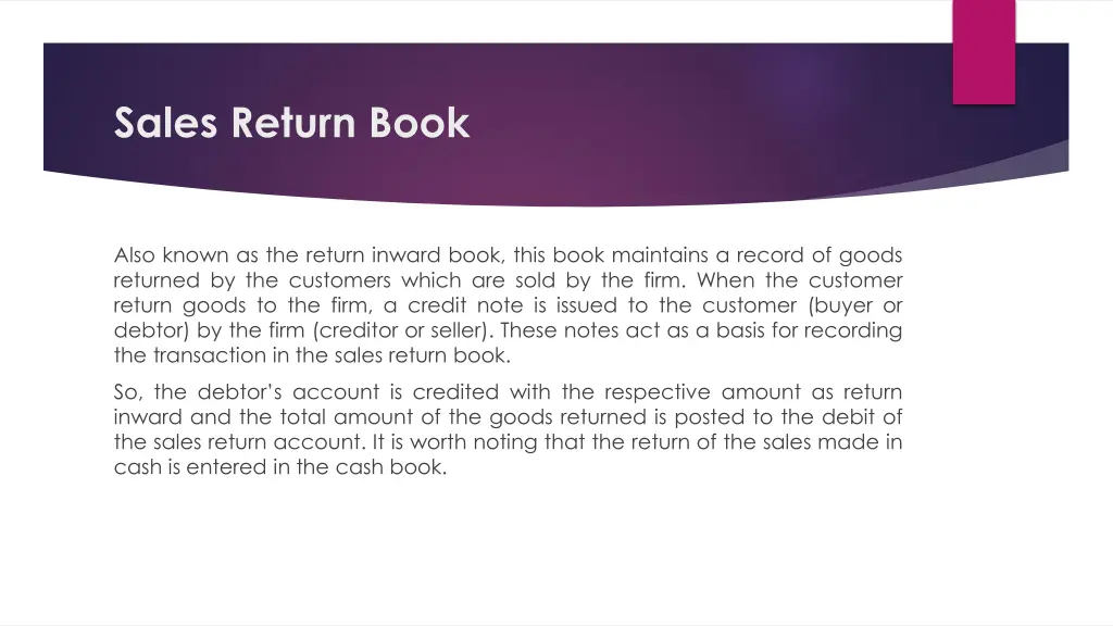 sales return book