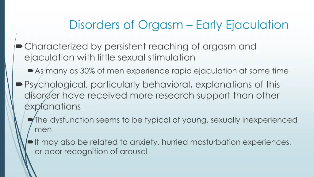 disorders of orgasm early ejaculation