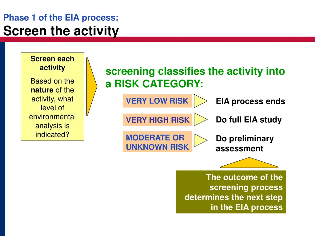 phase 1 of the eia process screen the activity 1