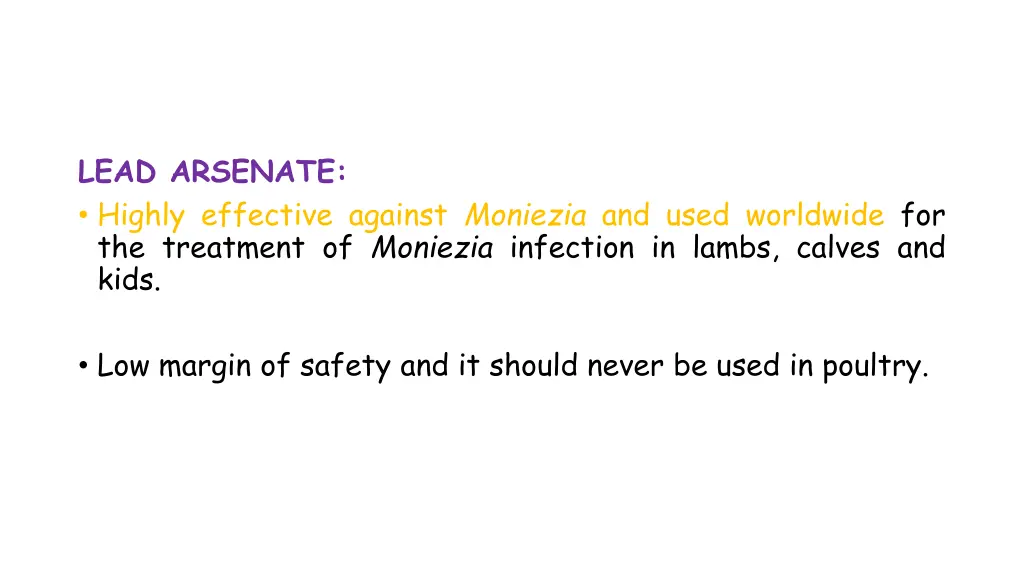 lead arsenate highly effective against moniezia