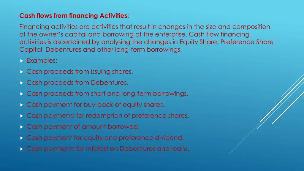 cash flows from financing activities