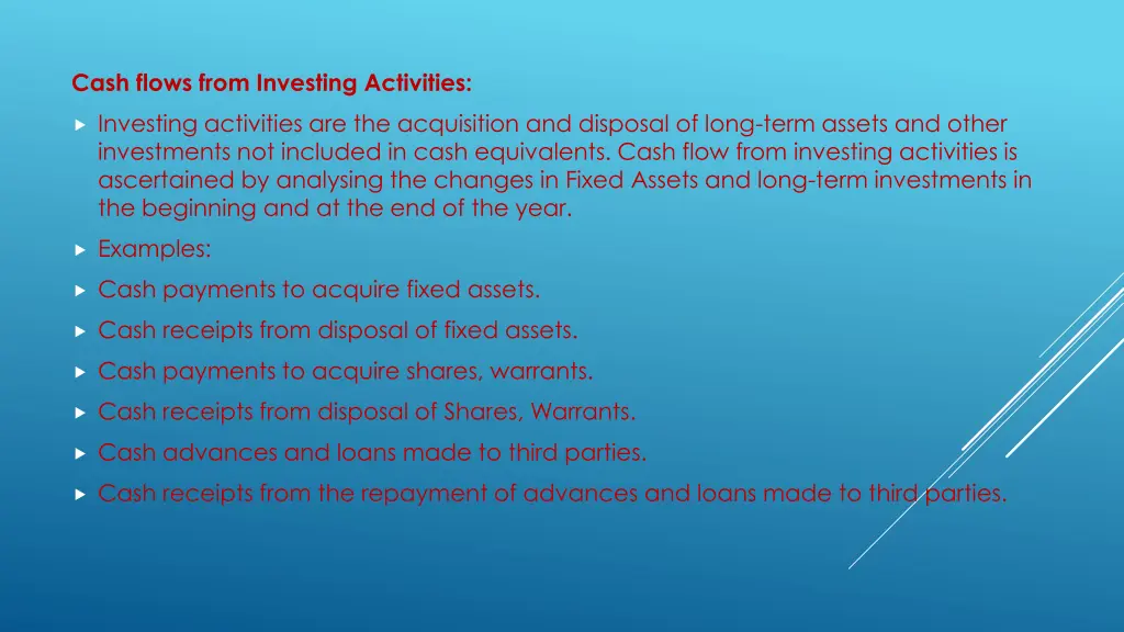 cash flows from investing activities