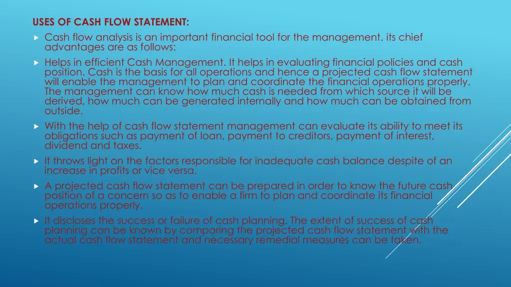 uses of cash flow statement cash flow analysis