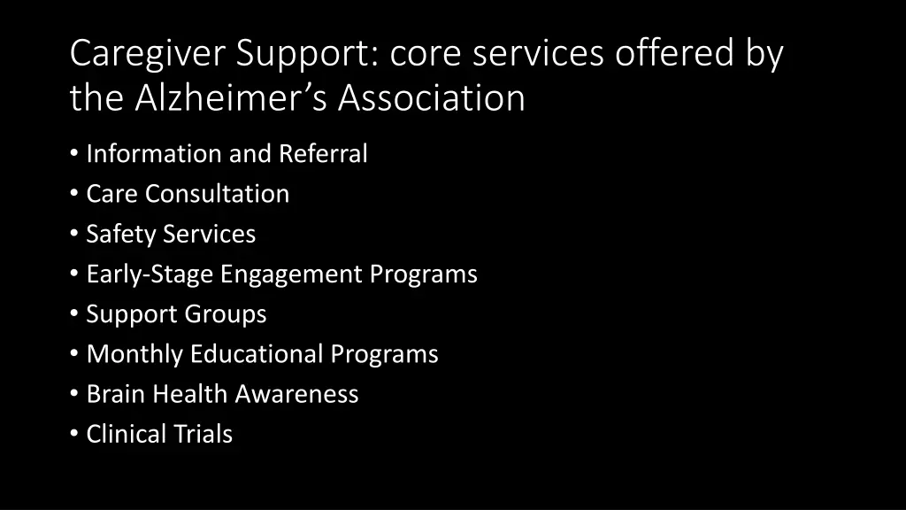 caregiver support core services offered