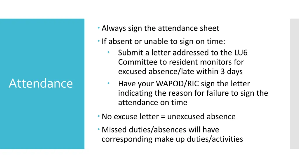 always sign the attendance sheet if absent