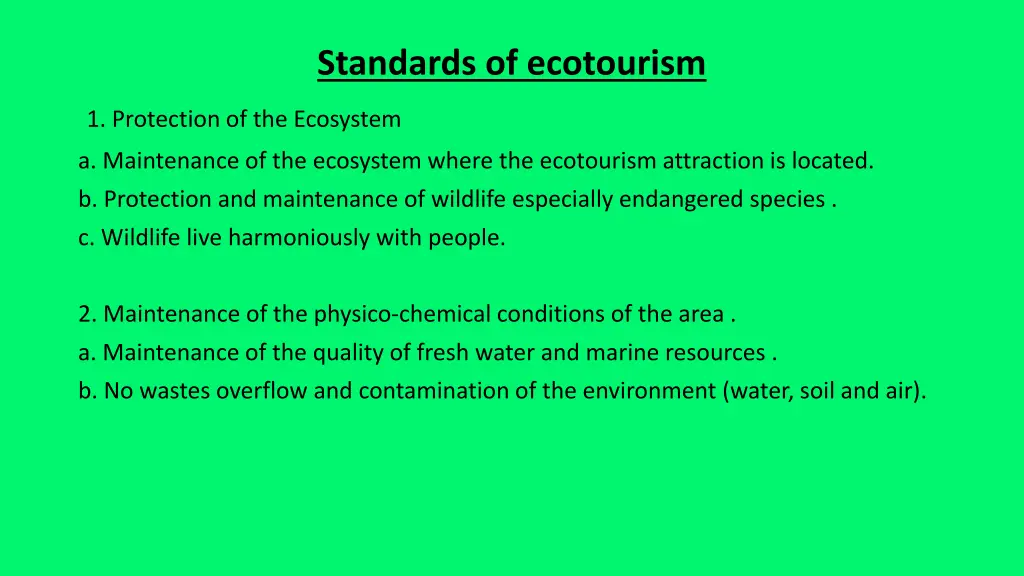 standards of ecotourism