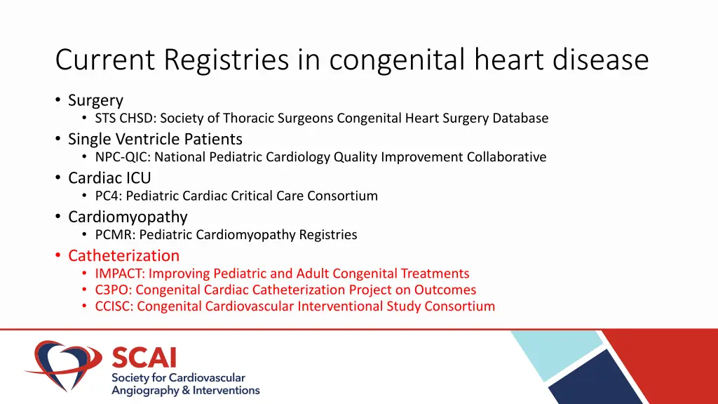 current registries in congenital heart disease