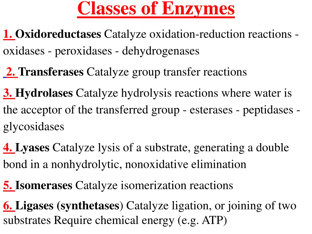 classes of enzymes