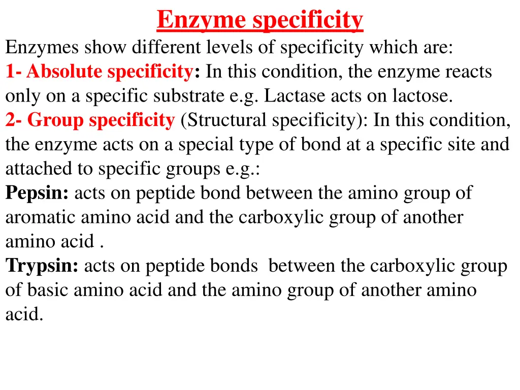 enzyme specificity