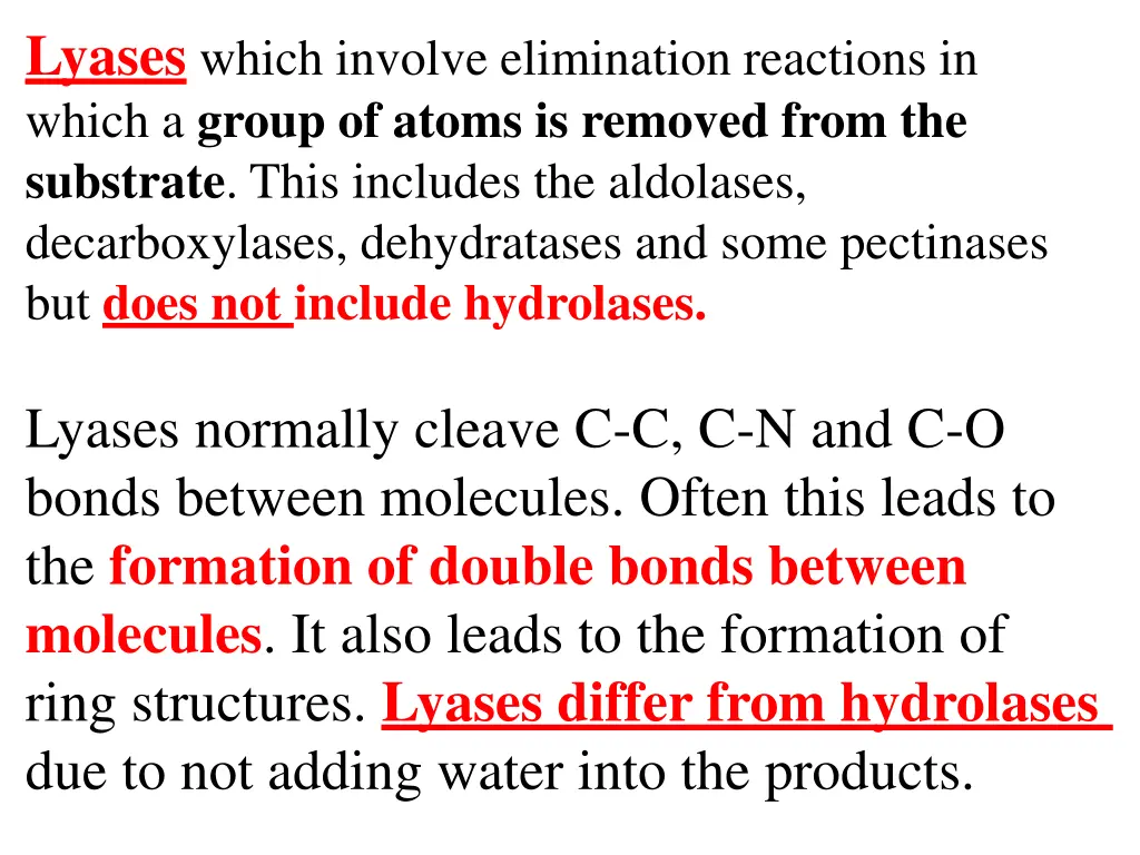 lyases which involve elimination reactions