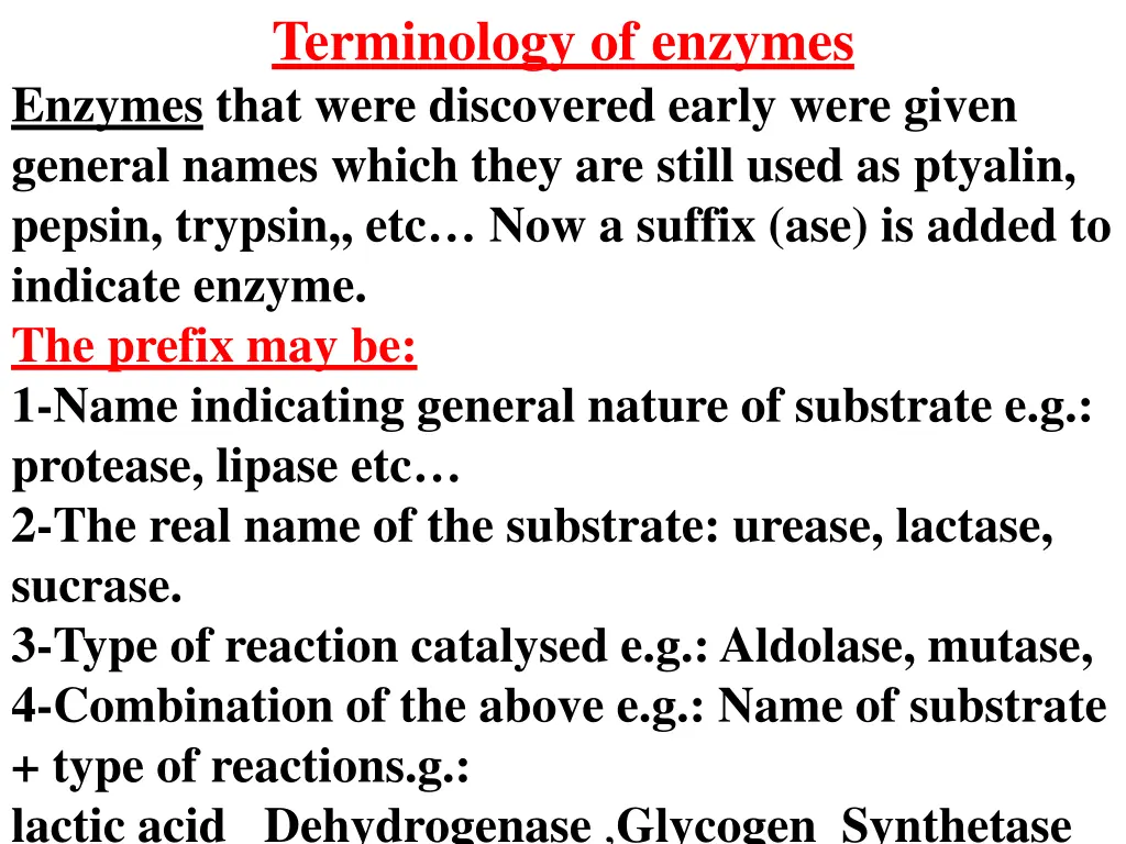 terminology of enzymes enzymes that were